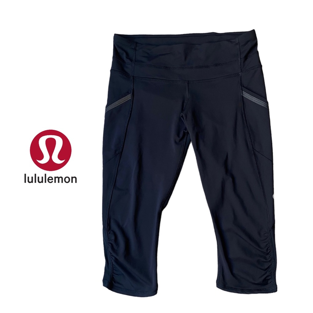 ⛔️Dold⛔️Lululemon Black Capri Workout Activewear Crop Leggings Pants Sz US8 AU12 - Picture 1 of 8
